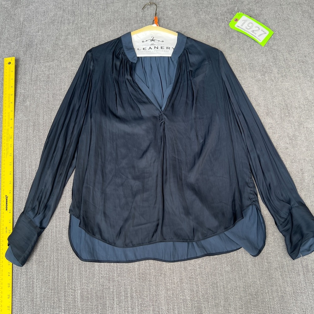 Zadig & Voltaire Blouse Top Womens Small Blue Long Sleeve Pleated High Low Hem
